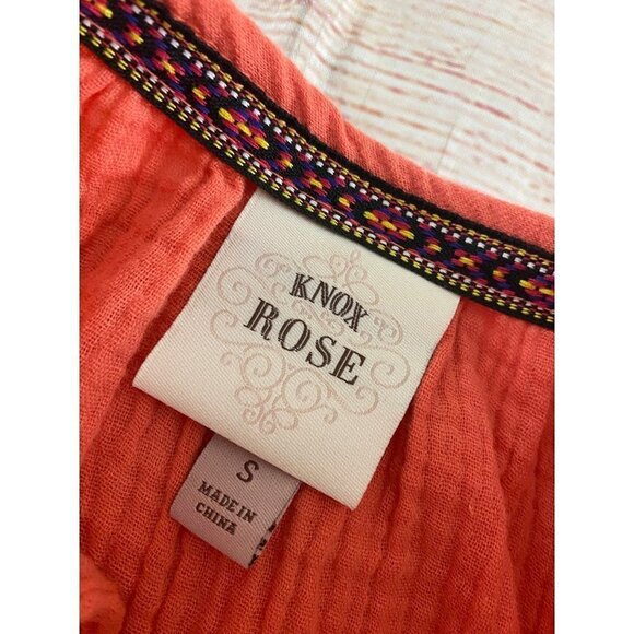 Knox Rose Women's Casual Coral Bohemian Romper - Small - Picture 9 of 13
